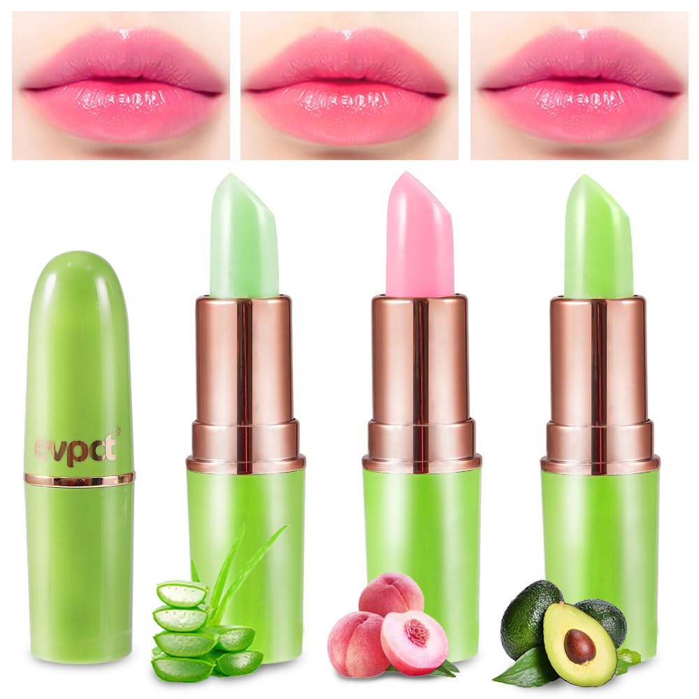 BINGBRUSH 3PCS Aloe Strawberry Cherry Color Changing Lipstick Set, Magic PH Mood Lipstick Long Lasting Moisturizing Lip Balm, Temperature Color Changing Lip Gloss,Hydrating Lip Care for Women