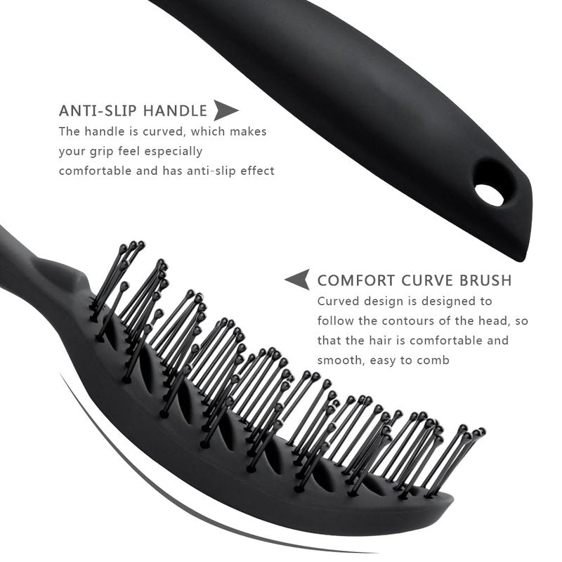 Curved Vent Brush for Blow Drying | Salon-Quality Detangling for All Hair Types - Black