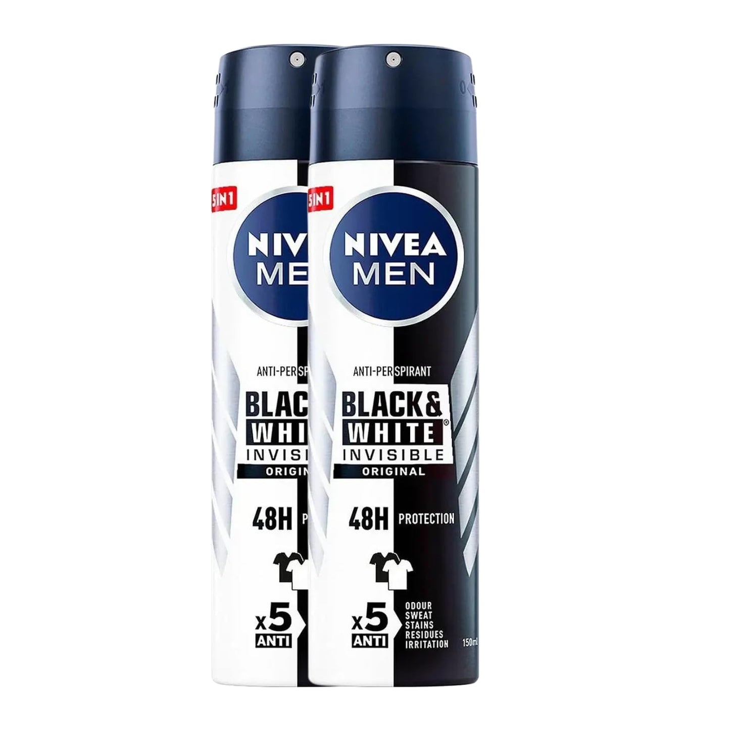 NIVEA Men Invisible for Black & White Original Deodorant Spray 150ml | No White Marks or Yellow Stains | Fresh Scent | Quick-Dry, 2 Packs