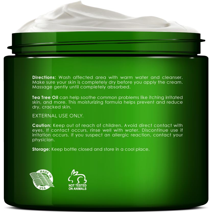 Tea Tree Oil Foot Cream - 8 Oz | Moisturizing Relief for Dry, Cracked Feet & Itchy Skin