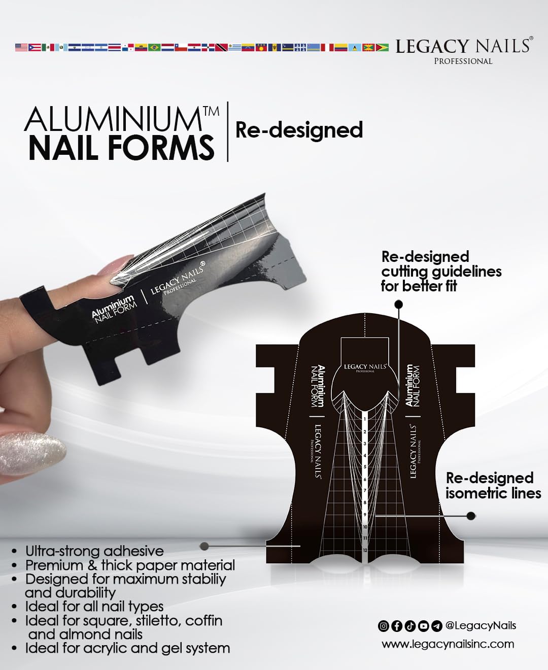 Legacy Nails 300PCS Aluminium Nail Sculpting Forms - Acrylic & UV Gel Extension Tips - Number Line for Nail Lengthening - Extra Large Scale