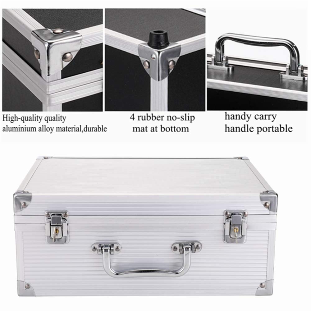 Tattoo Kit Box,Tattoo Case Organizer 12.6" x 9.5" x 5.1" W/Lock Machine Carrying Case,Aluminum Alloy with Sponge for Tatto Machine Box(silver)