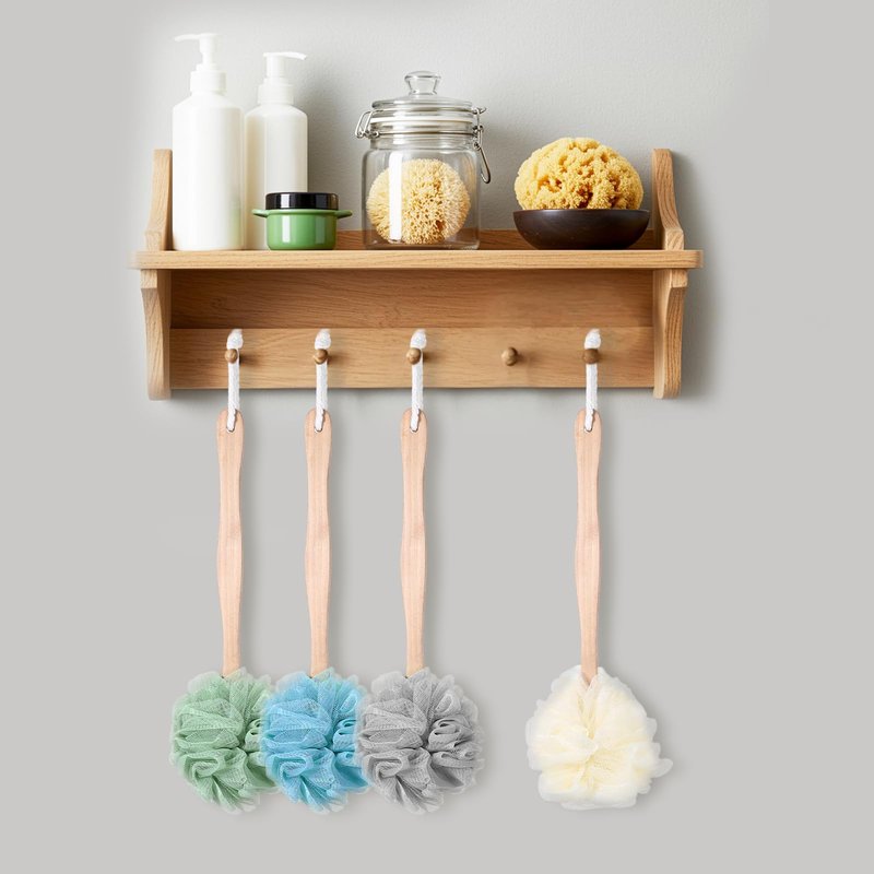 10 Pcs Large Bath Puff Loofah Sponge with Long Handle, Loofah with Handle for Men Women, Back Scrubber for Shower, Exfoliating Body Brush Set - 4 Colors