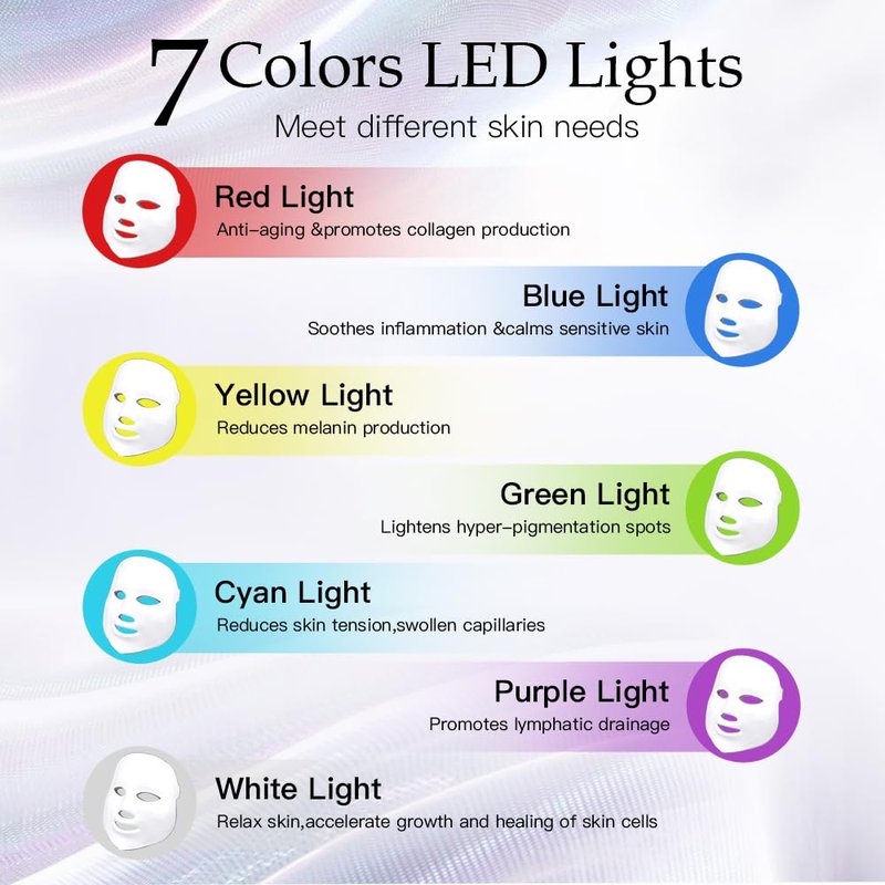 Firmosa Led Facial Light Therap Mask - 7 Led Light Therap Facial Skin Care Mask - Red Light Therap for Face - Led Face Mask Light Therap - Face Mask Skin Care,Used at Home