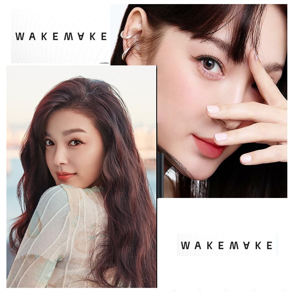 WAKEMAKE Real Ash Brush Eyeliner, Korean Makeup Liquid Eyeliner, Smudge-proof, Ultra-Fine Tip, Long Lasting Waterproof Liquid Eyeliner 0.04 OZ (Pack of 2) (01 ASH BLACK)
