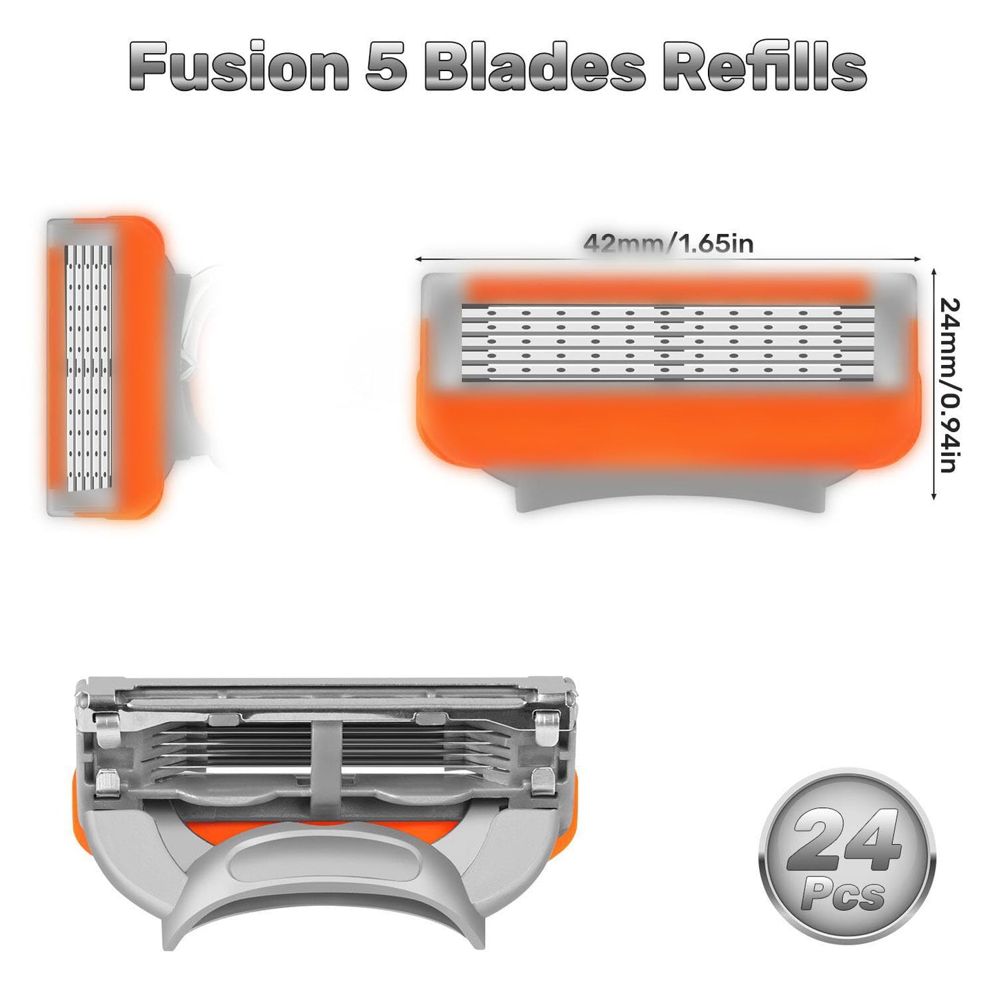 24 Pack Razor Blade Refills Compatible with Fusion 5 Razor – 5-Layer Precision Anti-Friction Blades for Manual Wet Shaving – Pivoting Head Design for Smooth, Close & Comfortable Shave