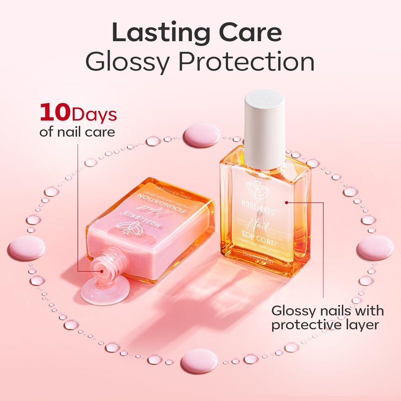 modelones Nail Strengthener Clear Gel Top Coat Nail Polish Cuticle Oil Pen Pink Nails Care Kit for Women 15 ml Ridge Filler