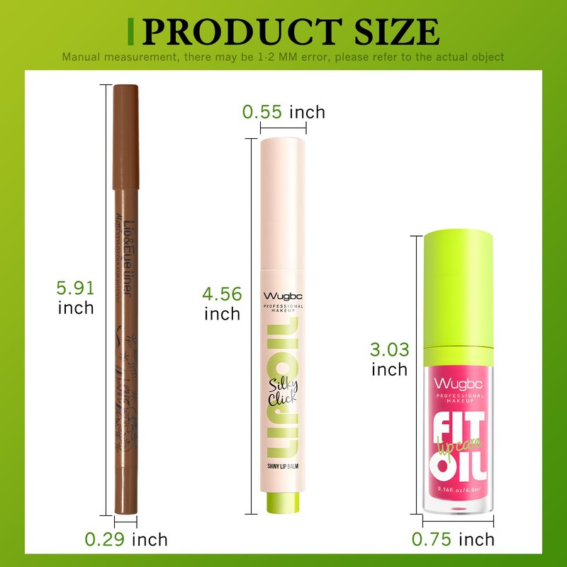 Wugbc Brown Lip Liner Pink Lip Oil Gloss Click Lip Balm Clear Shimmer, Hydrating Lipstick Tinted Lip Oil for Women Makeup, Lightweight Non Sticky Liquid Lipstick Lip Liner Pencil Combo Set