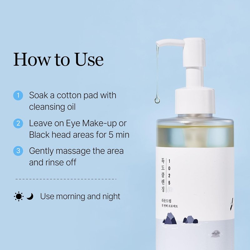 ROUND LAB 1025 Dokdo Cleansing Oil - Lightweight Makeup Remover for Sensitive Skin | 6.76 Fl Oz, Pore Cleansing