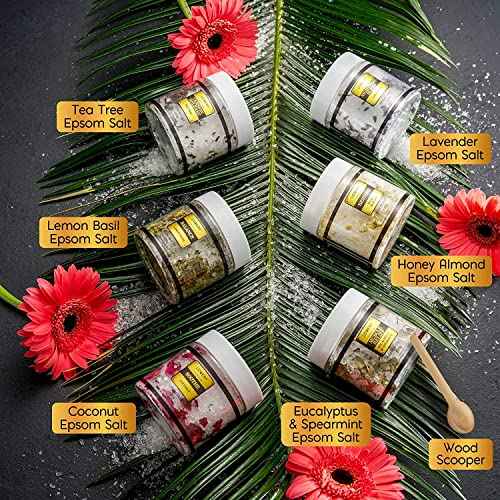 Christmas Gifts for Women Who Have Everything, Epsom Bath Salts Gift Basket Set, Relaxing Self Care Salt W/Essential Oil, Gifts for Mom, Lavender, Eucalyptus, Lemon, Coconut, Tea Tree, Honey Almond