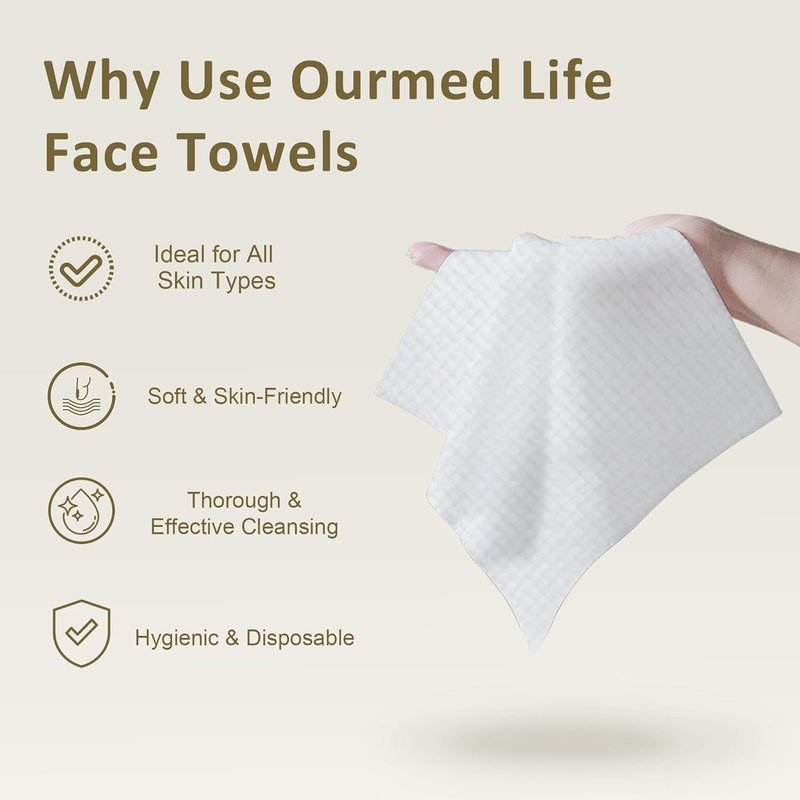 Disposable Biodegradable Face Towels for Sensitive Skin - Lint-Free Facial Wipes | 10"×12", 100 Count