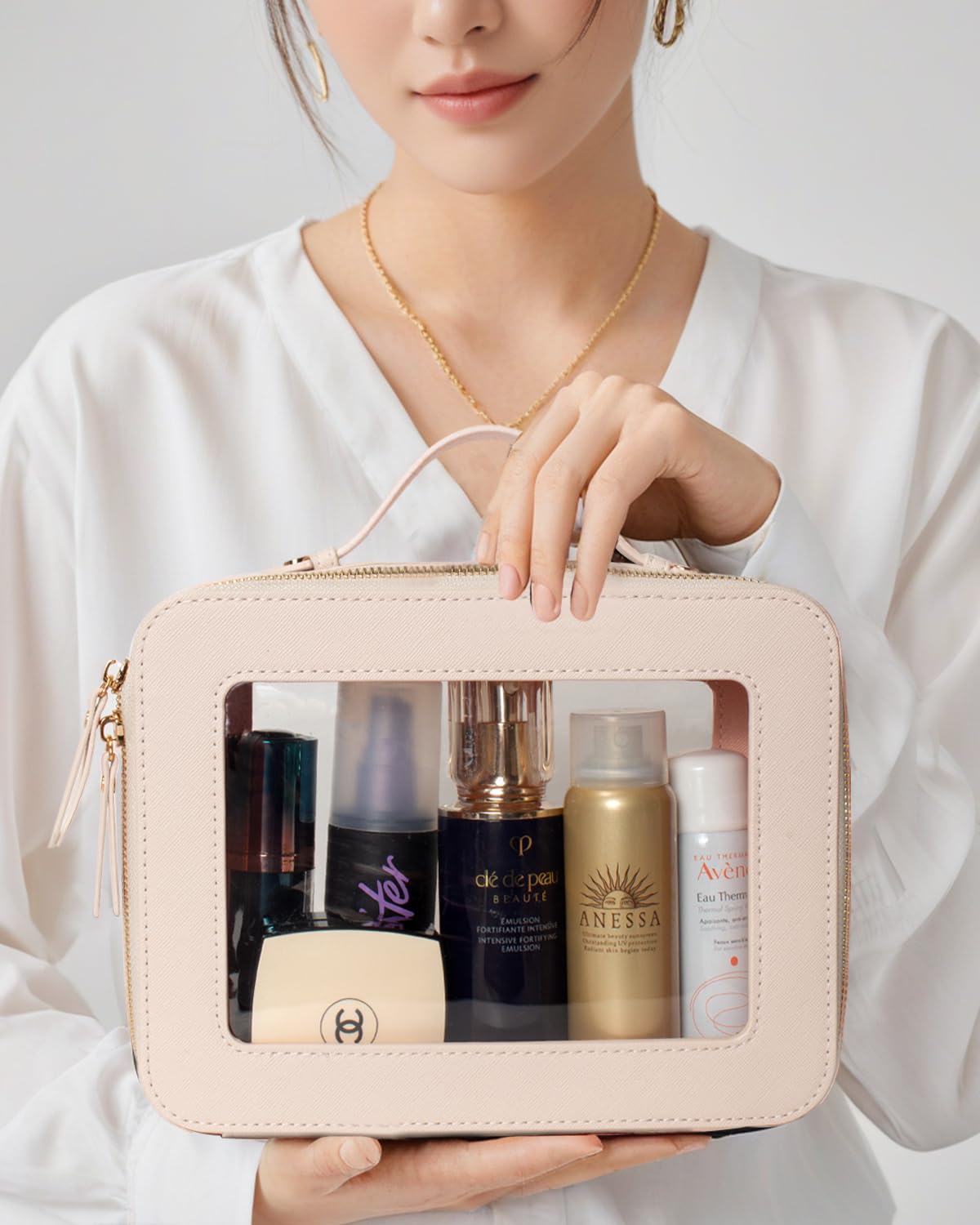 FFpaw 2Pcs Travel Clear Makeup Bag, Large Cosmetic Bag Case with Zipper Portable Makeup Pouch Toiletry Bag Women Traveling Cosmetic Organizer Storage Bag Car Organizer Car Essentials for Women
