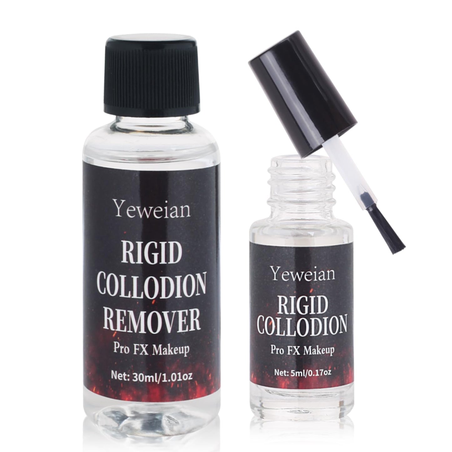 Yeweian Rigid Collodion with Brush and Remover Kit, Professional Scarring Liquid for SFX Makeup,Realistic Liquid Scar Fake Scars Makeup for Halloween Cosplay Costume Film(Scar Liquid 5ml+30ml Remover)