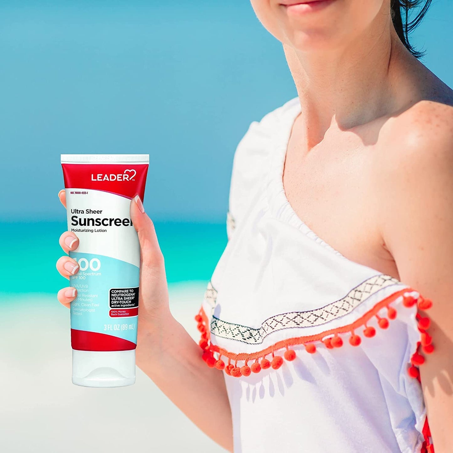 LEADER Travel Sunscreen SPF 100+, Ultra Sheer Dry-Touch Water Resistant and Non-Greasy Lotion with Broad Spectrum SPF 100+, 3 Fl Oz (3 Pack)