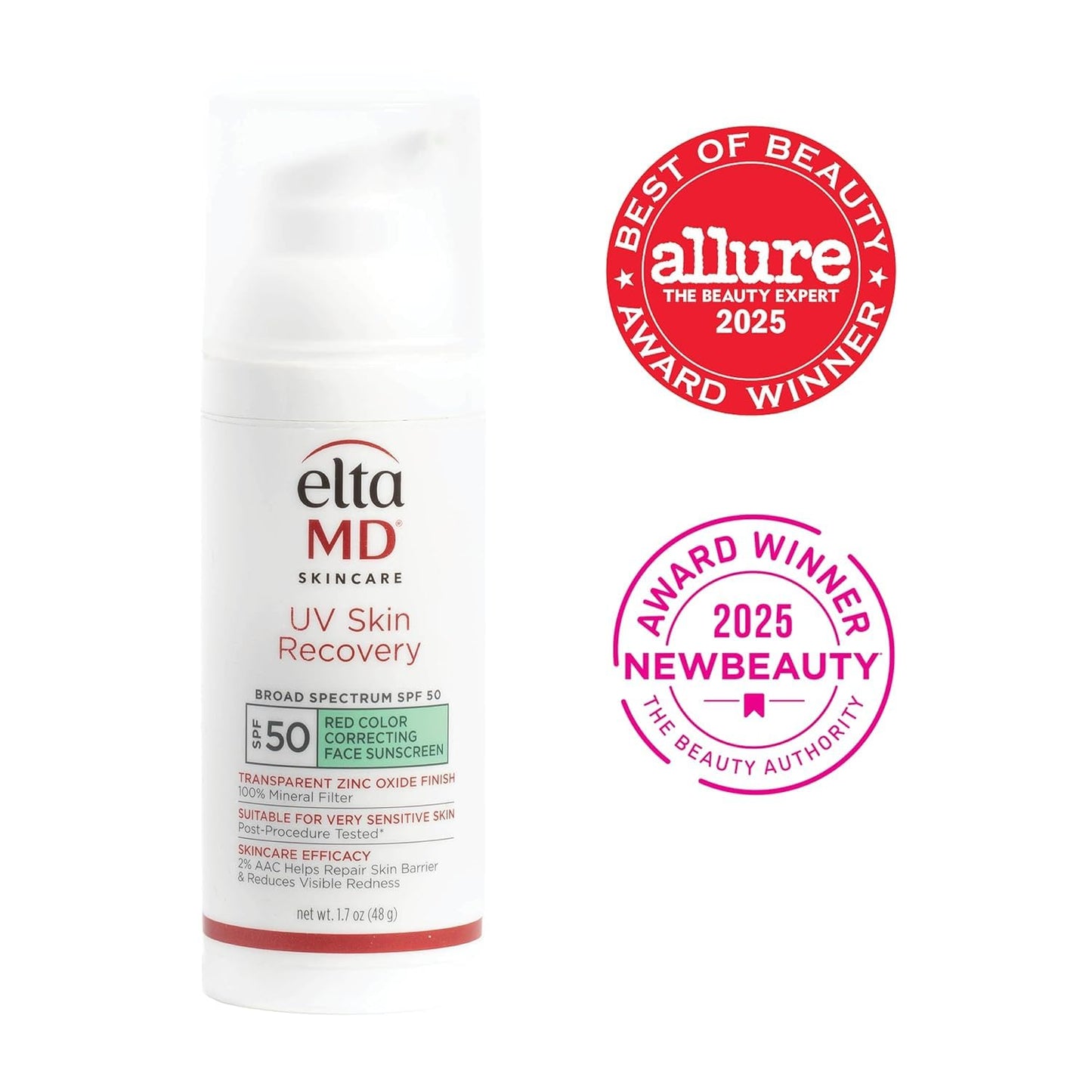 EltaMD UV Skin Recovery Face Sunscreen with Zinc Oxide, All Mineral, Safe for Sensitive Skin SPF 50, Green Tinted, 1.7oz 2PK