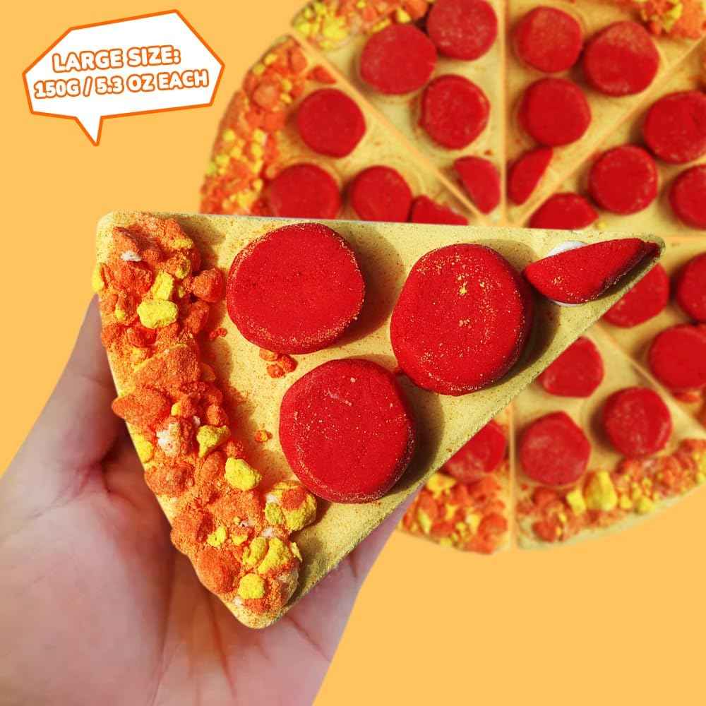 HZEX Pizza Bath Bombs Set of 8 Slices – Large Fizzies for Relaxing Bubble Bath, Handmade Spa Gift for Women, Men & Kids – Fun Pizza-Shaped Aromatherapy Bath Bomb Gift Set