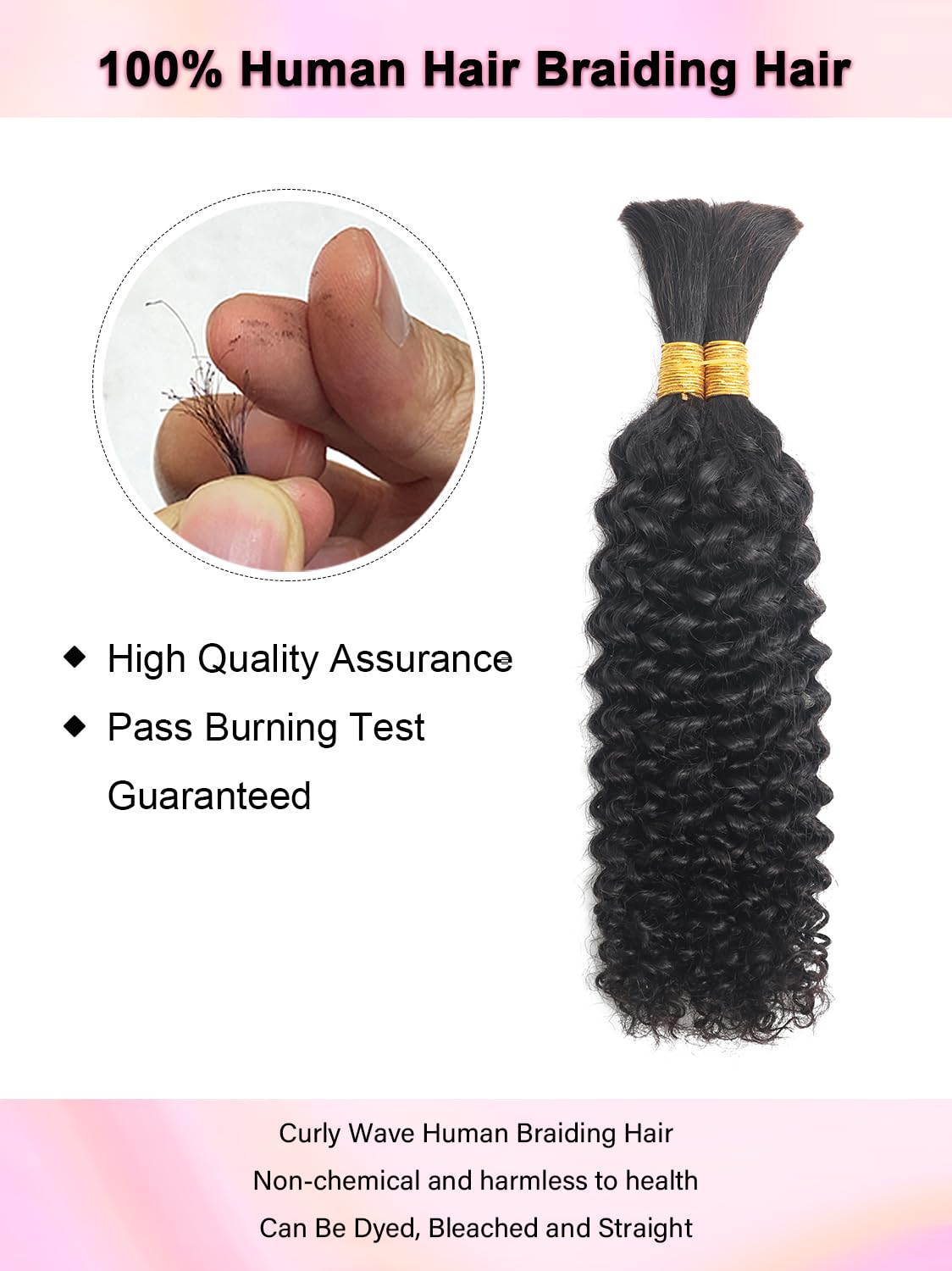 16Inch Human Braiding Hair Curly Human Hair Braiding Hair 100 Percent Human Braiding Hair For Boho Braids Bulk Human Hair For Braiding Wet Wavy 100g 2 Bundles No Weft Hair Extensions YNiSew