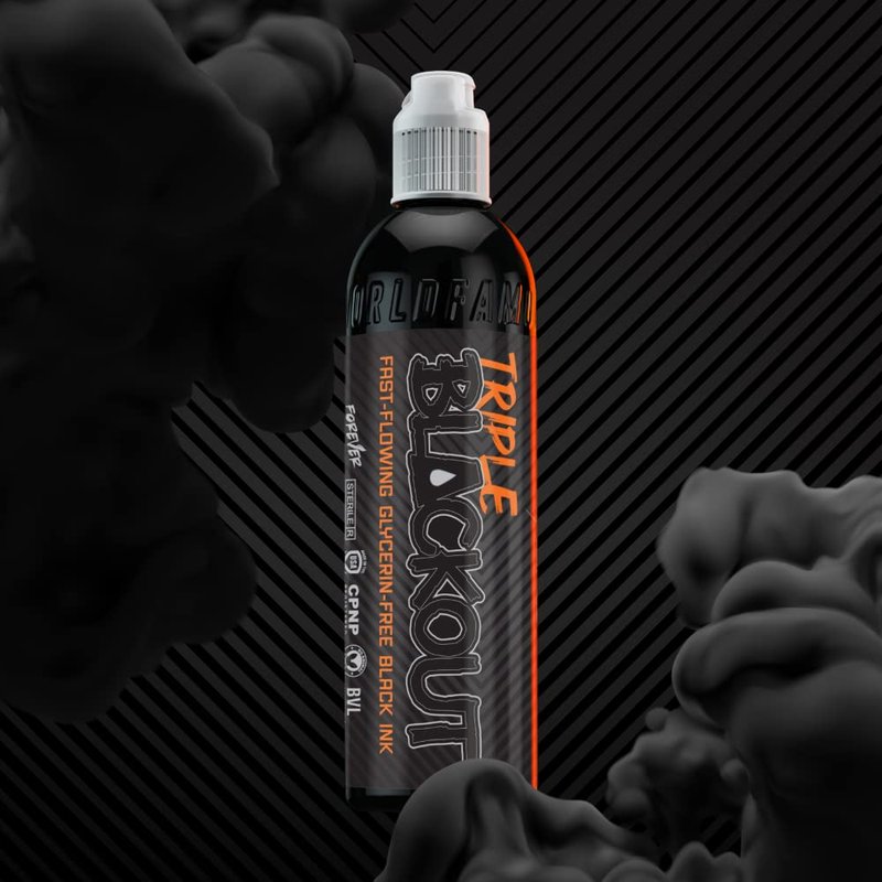 World Famous Tattoo Ink - Triple Blackout Tattoo Ink - Dark & Bold Black Shade - Professional Tattoo Ink & Tattoo Supplies - Skin-Safe Permanent Tattooing in Bold Shades - Vegan & Non-Toxic (4 oz)