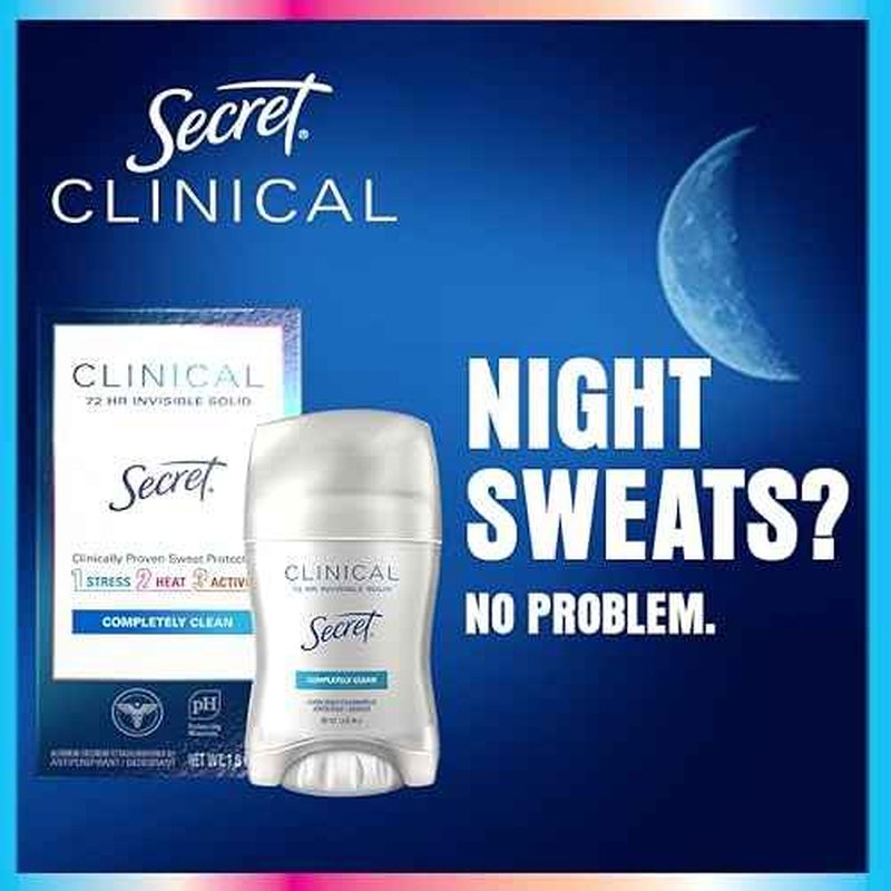 Secret Clinical Strength Antiperspirant Deodorant for Women, 3X Stress Protection, 72hr Sweat & Odor Protection, PH Balancing Minerals, Invisible Solid, Completely Clean Scent, 0.5 oz