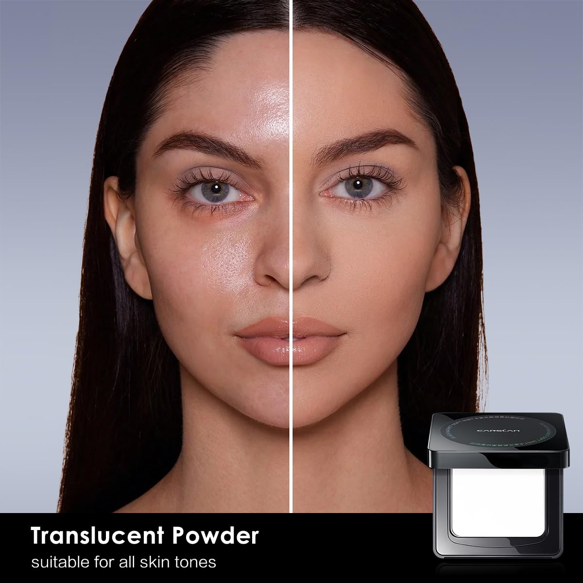 CARSLAN 1.0 Waterproof Face Pressed Powder Compact, 24H Longlasting Oil Control Pressed Setting Powder Talc-Free Makeup, Shine Free, Poreless, Smooth, 0.28Oz