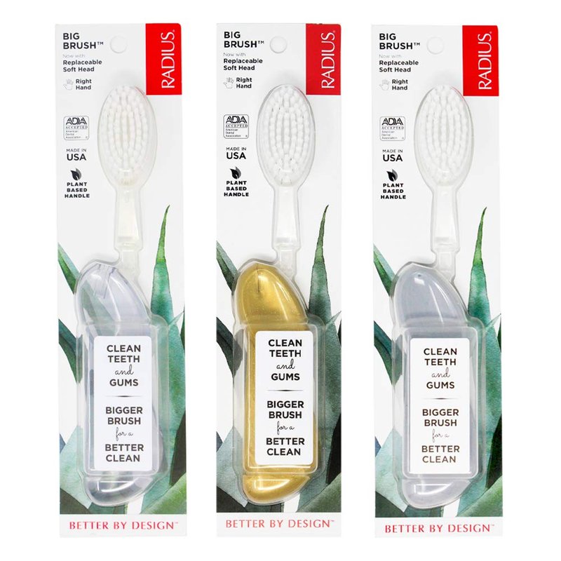 RADIUS Big Brush With Replaceable Head, Right Hand, Gold, Marble, Ice (3 Pack), 3 Count