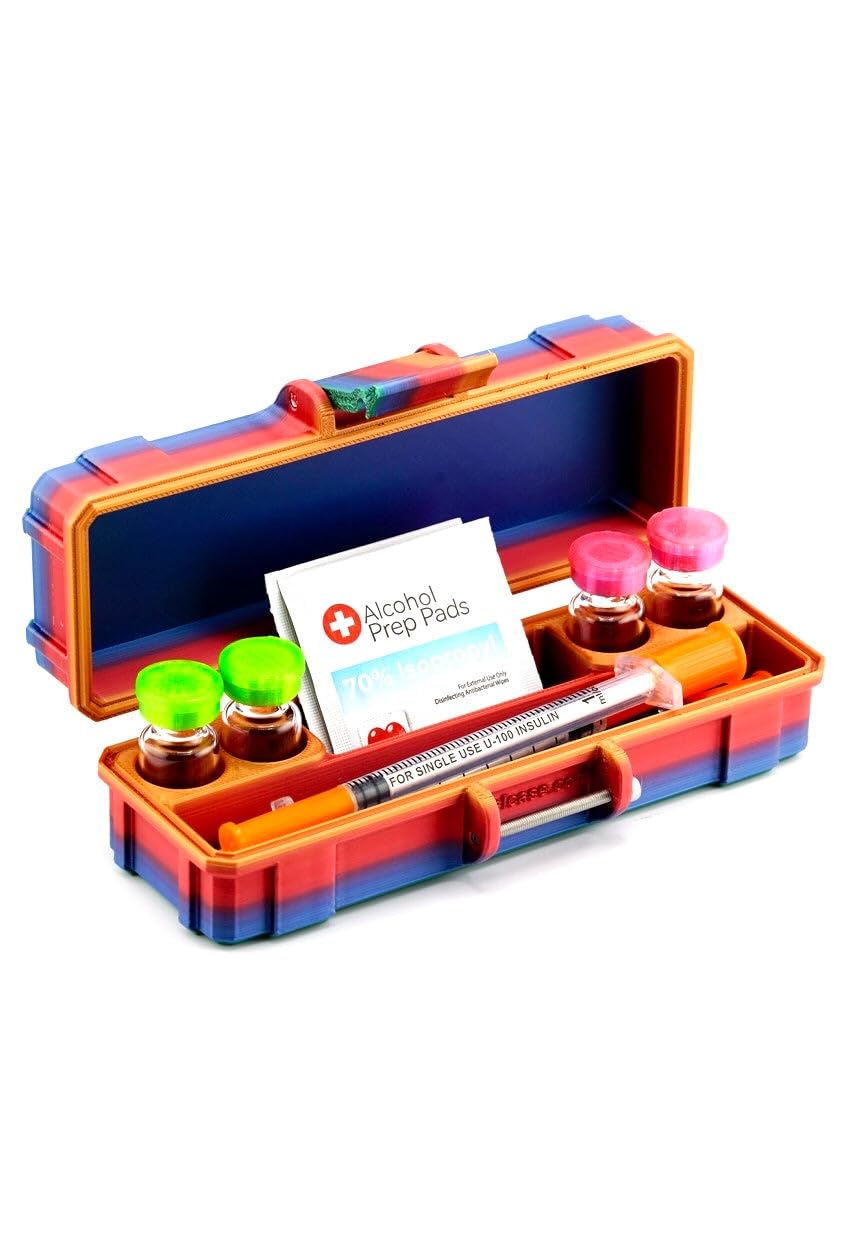 Vial Guard Storage Hard Case for 3ml, 5ml, 10ml, 30ml Vials, Secure Holder Multiple Sizes (Metalic, 4 x 3ml + Storage)