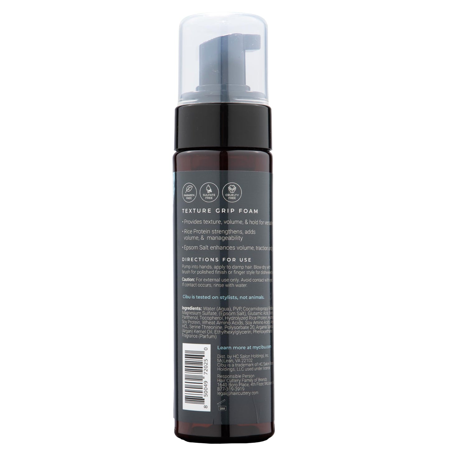CIBU for Men Texture Grip Foam 6oz - Hair Styling Foam for Long Lasting Hold, Texture, and Volume While Keeping a Healthy Hair - Ideal for Messy, Sleek, and Casual Hair