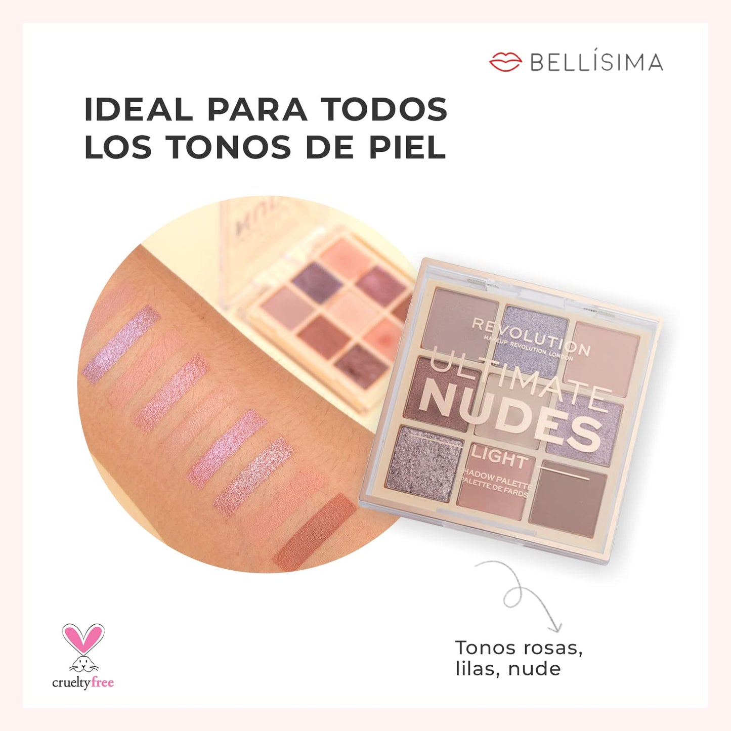 Makeup Revolution, Ultimate Nudes, Eyeshadow Palette, Light, 8.1g
