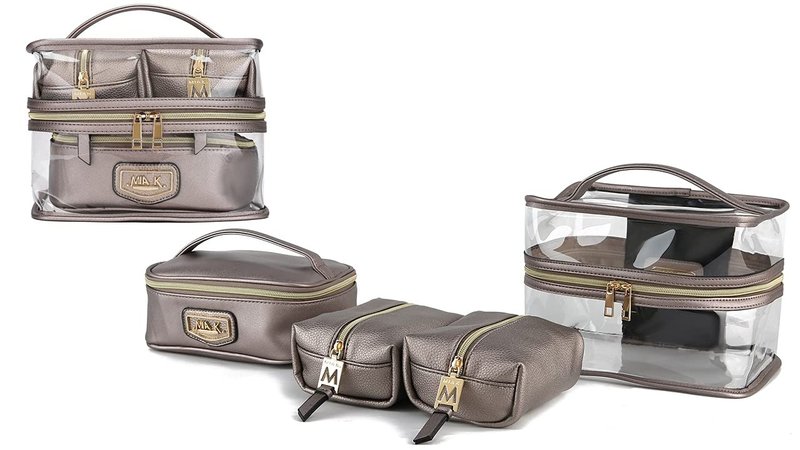 MKF Collection 4PCS Stylish Cosmetic Bag Portable Makeup Travel Organizer Case Pewter Silver by Mia k