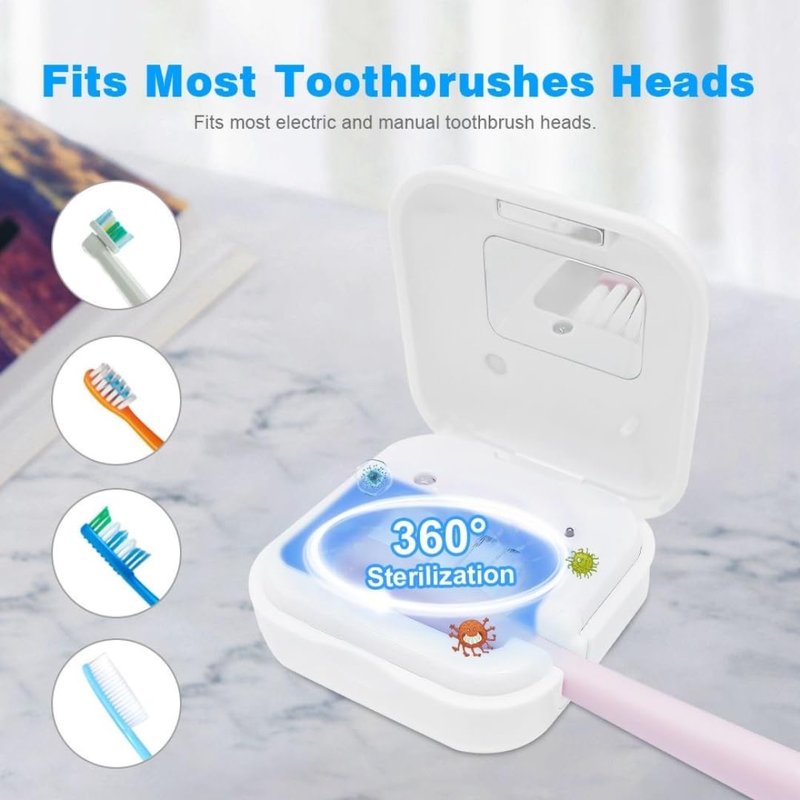 Bliss BluBrite Portable UV-C Toothbrush Sanitizer and Holder – Travel Case for Manual & Electric Toothbrush Heads – UV Light Cleaning Box – USB Rechargeable – Travel-Friendly