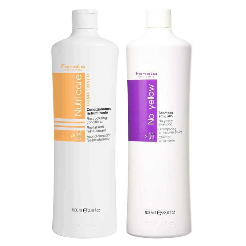 Fanola No Yellow Shampoo - Anti Brass Purple Toner for Blonde & Damaged Hair | 33.8 oz & Conditioner 2-Pack