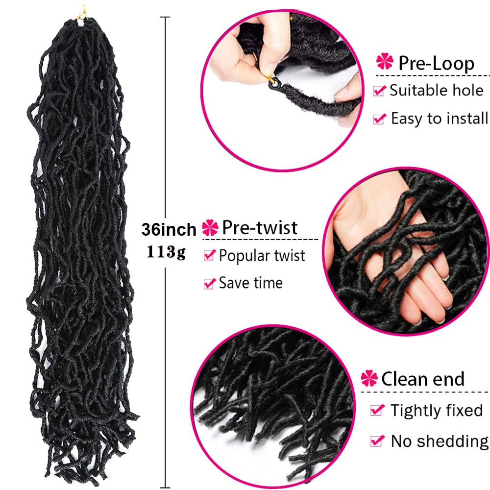Soft Locs Crochet Hair - 36 Inch Super Long Goddess Faux Locs | 6 Packs Curly Wave Braid #1B