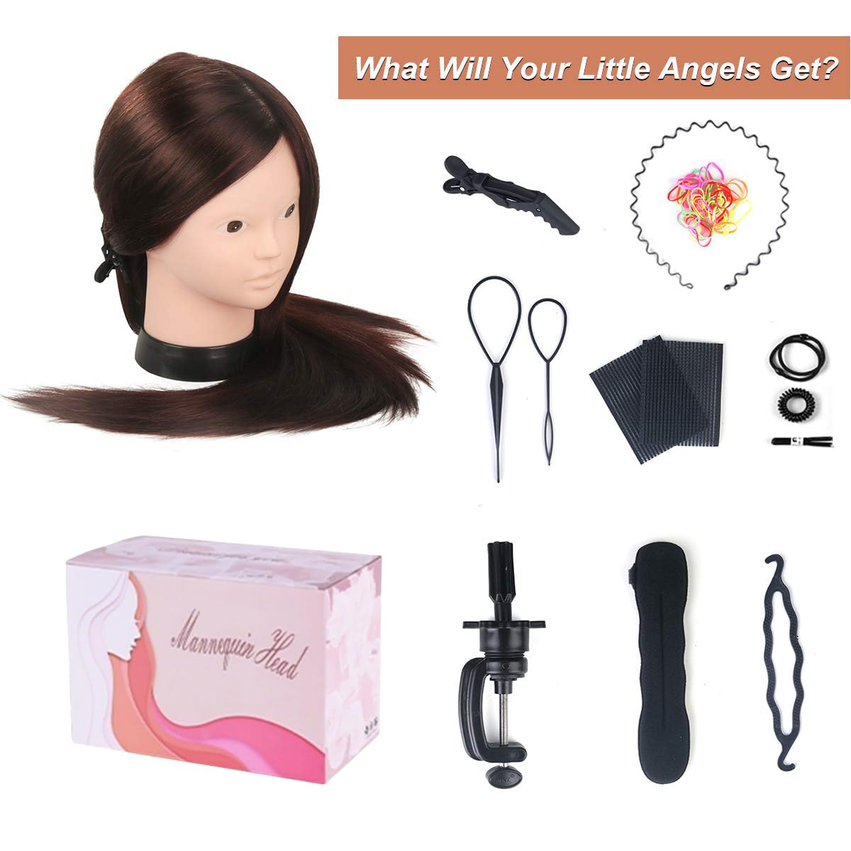 MYSWEETY Mannequin Head with 80% Real Human Hair, 23.5" Styling Training Head Manikin Cosmetology Head Hair Hairdressing Makeup Practice Doll Head with Clamp Holder and Tools