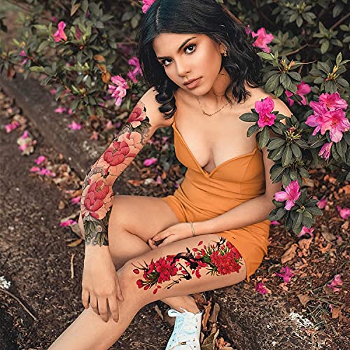 Aresvns Temporary Tattoo Flowers for Women and Kids (L19¡°xW7¡±),Beautiful Sleeve Tattoos Waterproof and Long-Lasting, Full Arm Fake Tattoos for Girls Christmas Gift,for BBQ Pool Beach Party