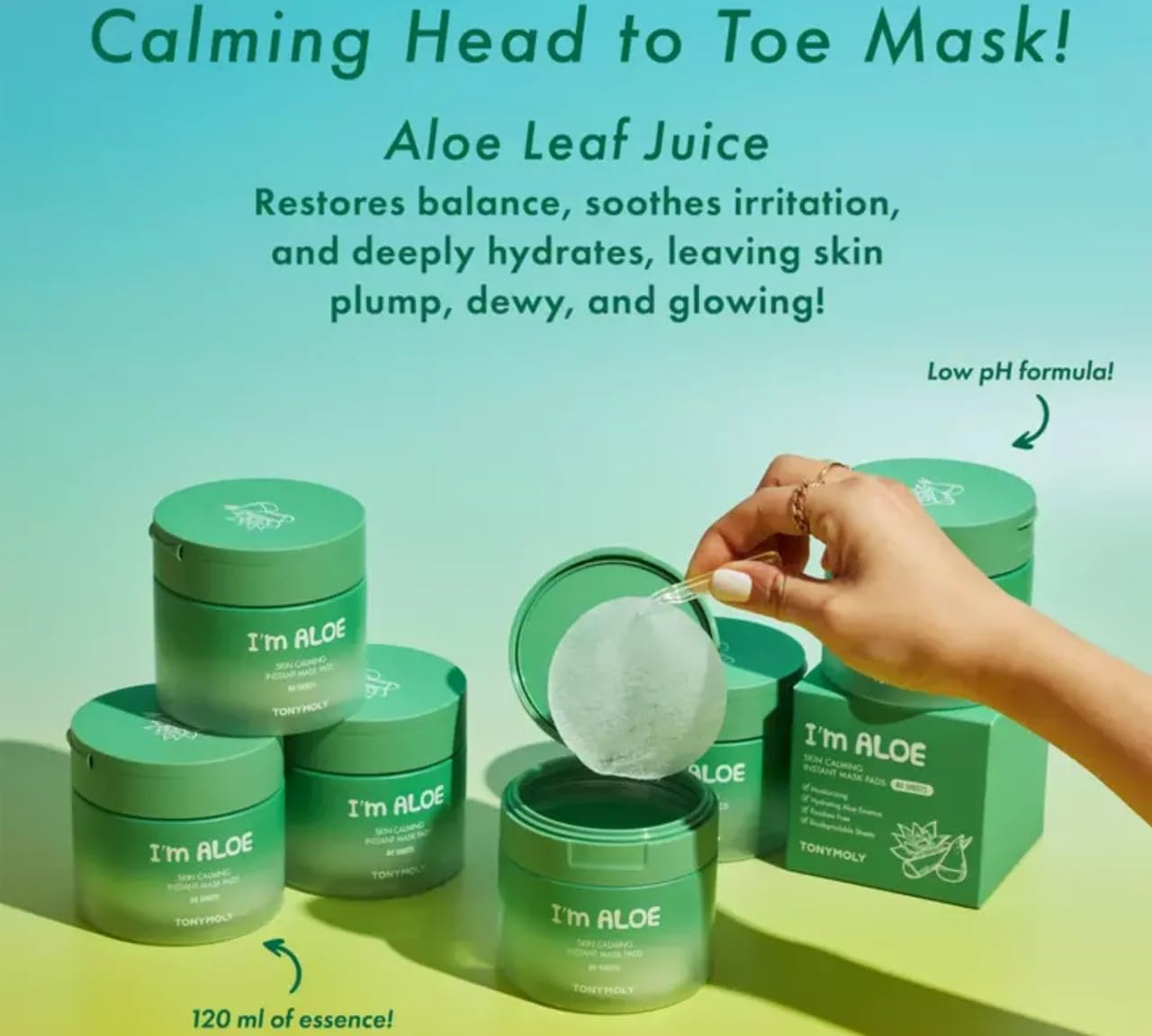 TONYMOLY Green Tea SPF 50 Sunscreen, Lightweight Korean Sunscreen for Face, Non-Greasy & No White cast + I'm Aloe Skin Calming Instant Mask Pads for dry and irritated skin, 80 sheets