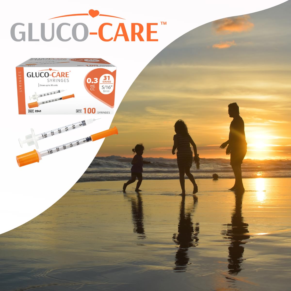 GLUCO-CARE 0.3 ml/cc Syringes 31G x 5/16’’ (8mm), Orange Cap, Box of 100 pcs