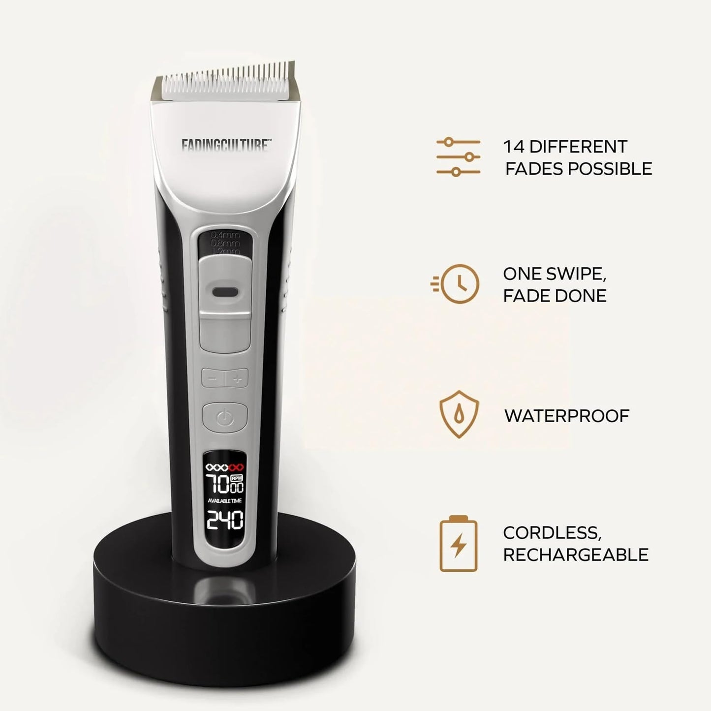 Fadify 2.0 Cordless Hair Clipper with Precision Guards, Hair Trimmer for Professional Home Use, Ceramic Blades, Rechargeable Battery & LED Display, Beard Trimmer, Eco-Friendly Design