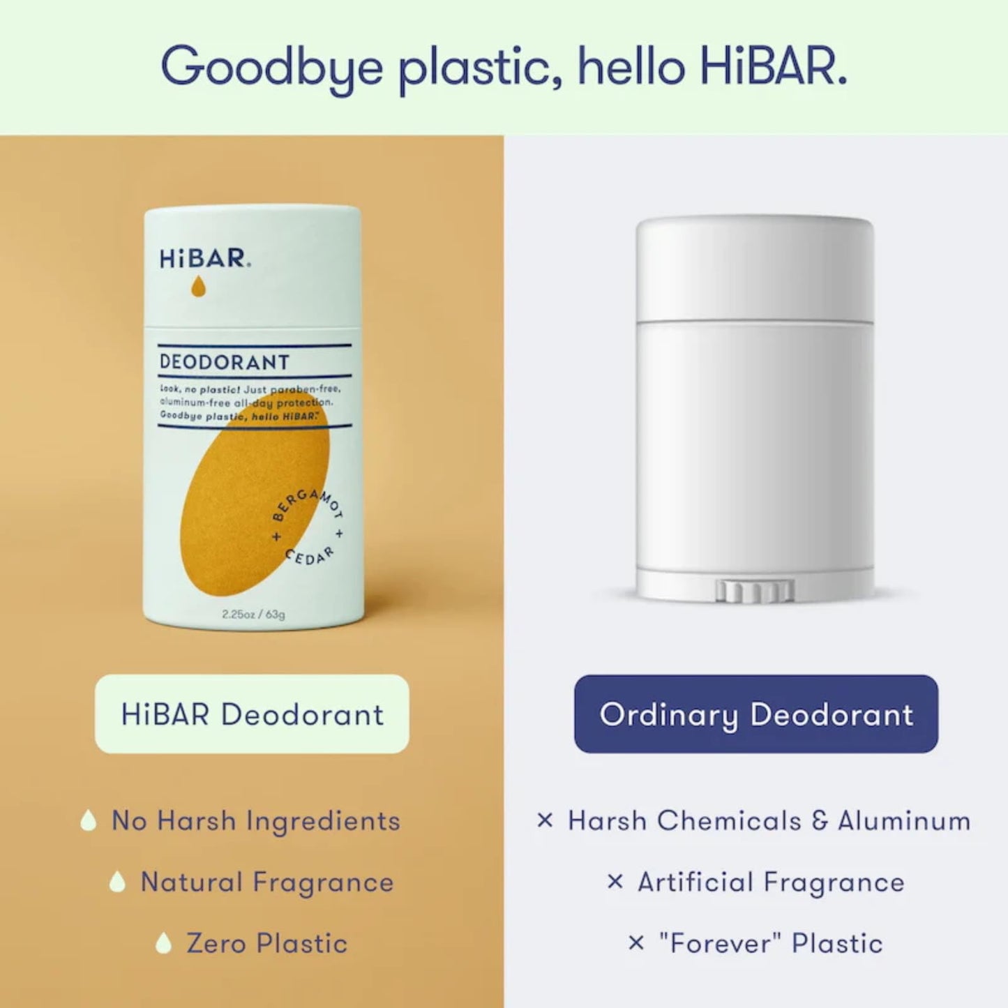 HiBAR - Bergamot & Cedar Plastic Free Deodorant - Natural Deodorant - All-Day Protection - With Sunflower Seed Wax, Rice Bran & Shea Butter - Plastic, Paraben & Aluminum-Free - Vegan - 3 Pack