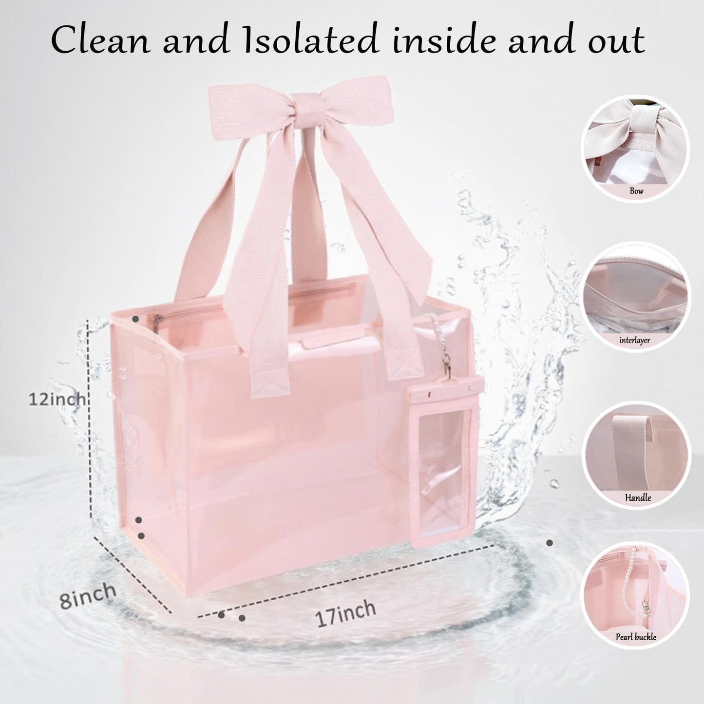 GEVICK Pink Jelly Tote Bag, Bow Tote Bags for Women,Beach Bags for Women,Pool Bags for Girl,Cute Beach Waterproof Tote Bag (PINK)