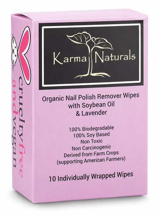 Nail Polish Remover Wipes - Non-Toxic Soybean & Lavender Oil | 10 Individually Wrapped Pads for Home & Salon Use