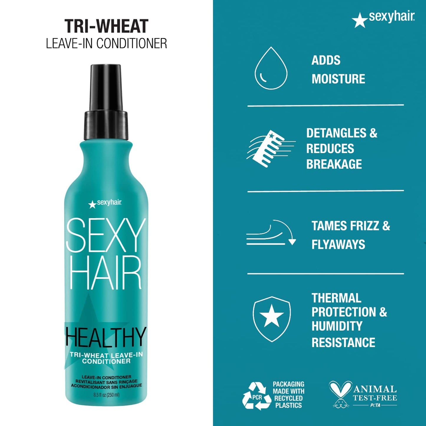 SexyHair Healthy Tri-Wheat Leave-In Conditioner, 33.8 Oz | Up to 90% Better Detangling | Reduces Breakage | Moisture, Smoothness, and Shine GREEN