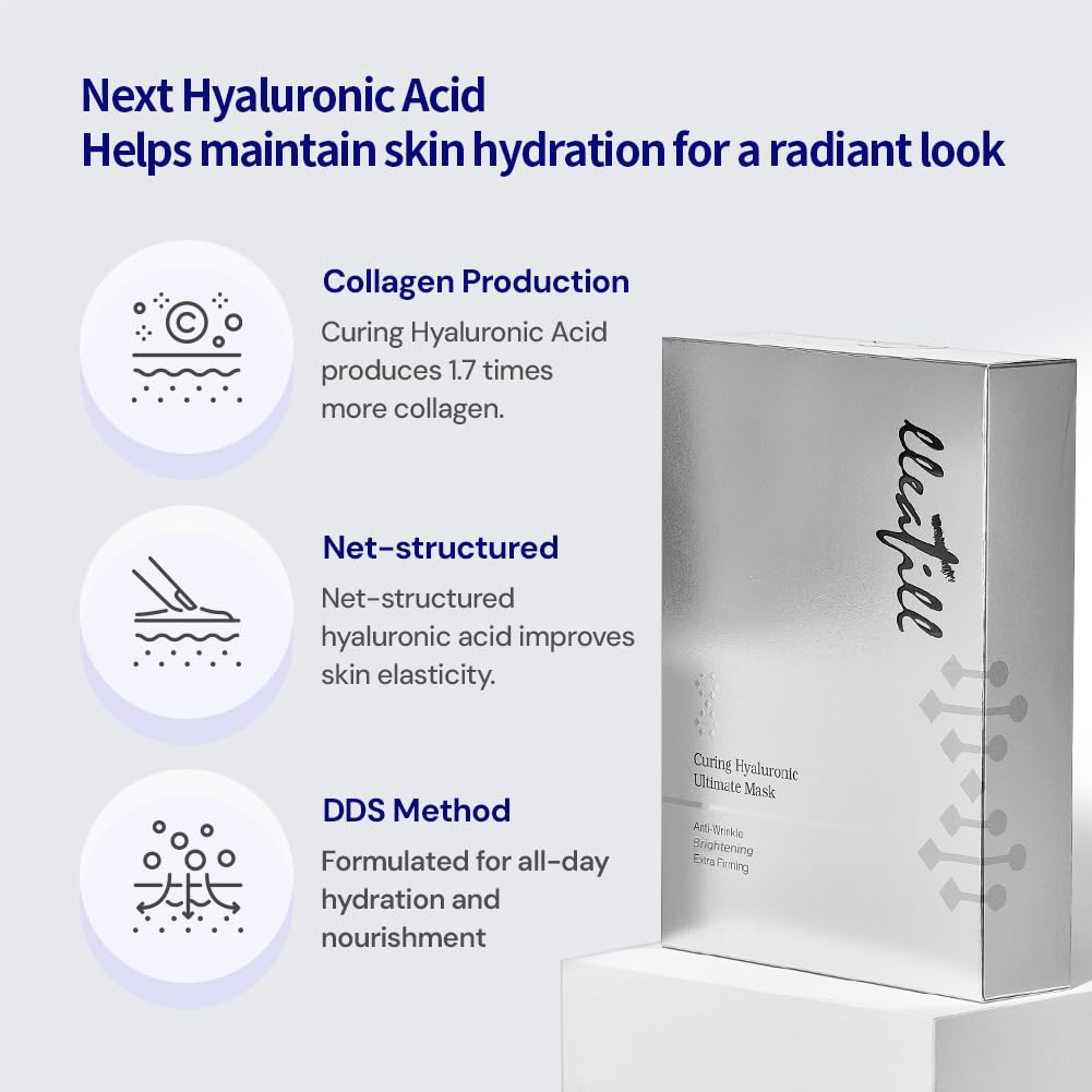 lleafill Curing Hyaluronic Ultimate Mask, Sheet Masks for All Skin Types (10 Count) 0.98 oz*10 sheets | Hydrating | Anti-aging | Glowy | Anti-Wrinkles | Dryness