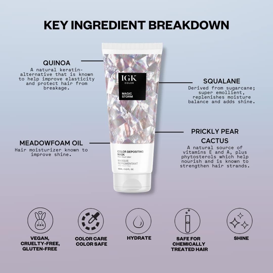 IGK Magic Storm | Pale Violet Gray Hair Gloss + Color Depositing Mask | Boost Shine, Enhance Cool Tones, Refresh Color | Semi Permanent Conditioning Treatment | Vegan | 6 oz
