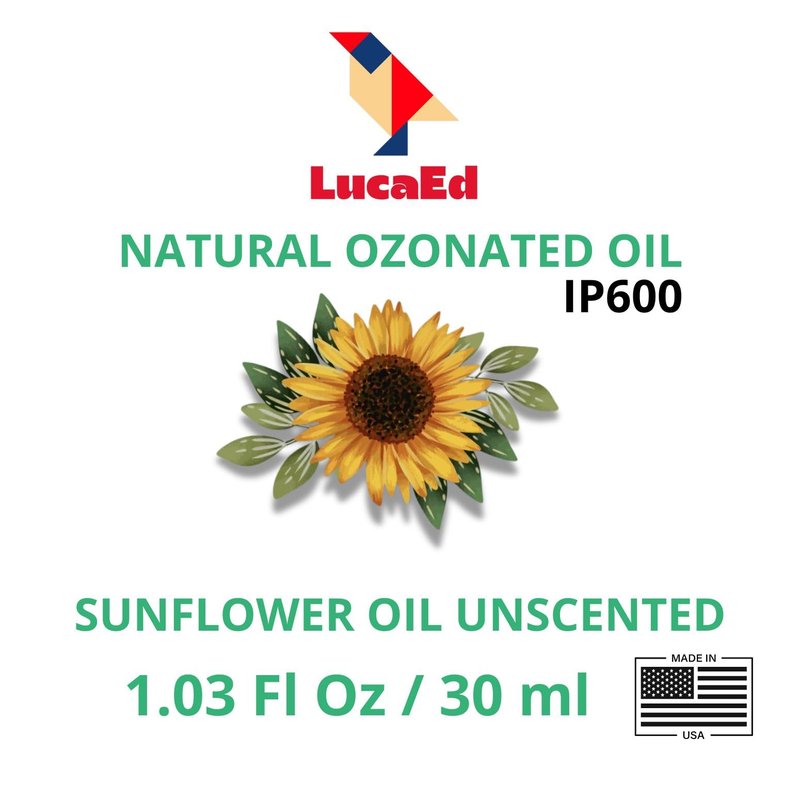 LucaED Ozonated Sunflower Oil for Face & Body – Boosts Collagen, Soothes Sensitive Skin, Hydrates Dry Skin & Supports Healthy Nails – Vegan & Paraben-Free - 1.03Oz/30ml
