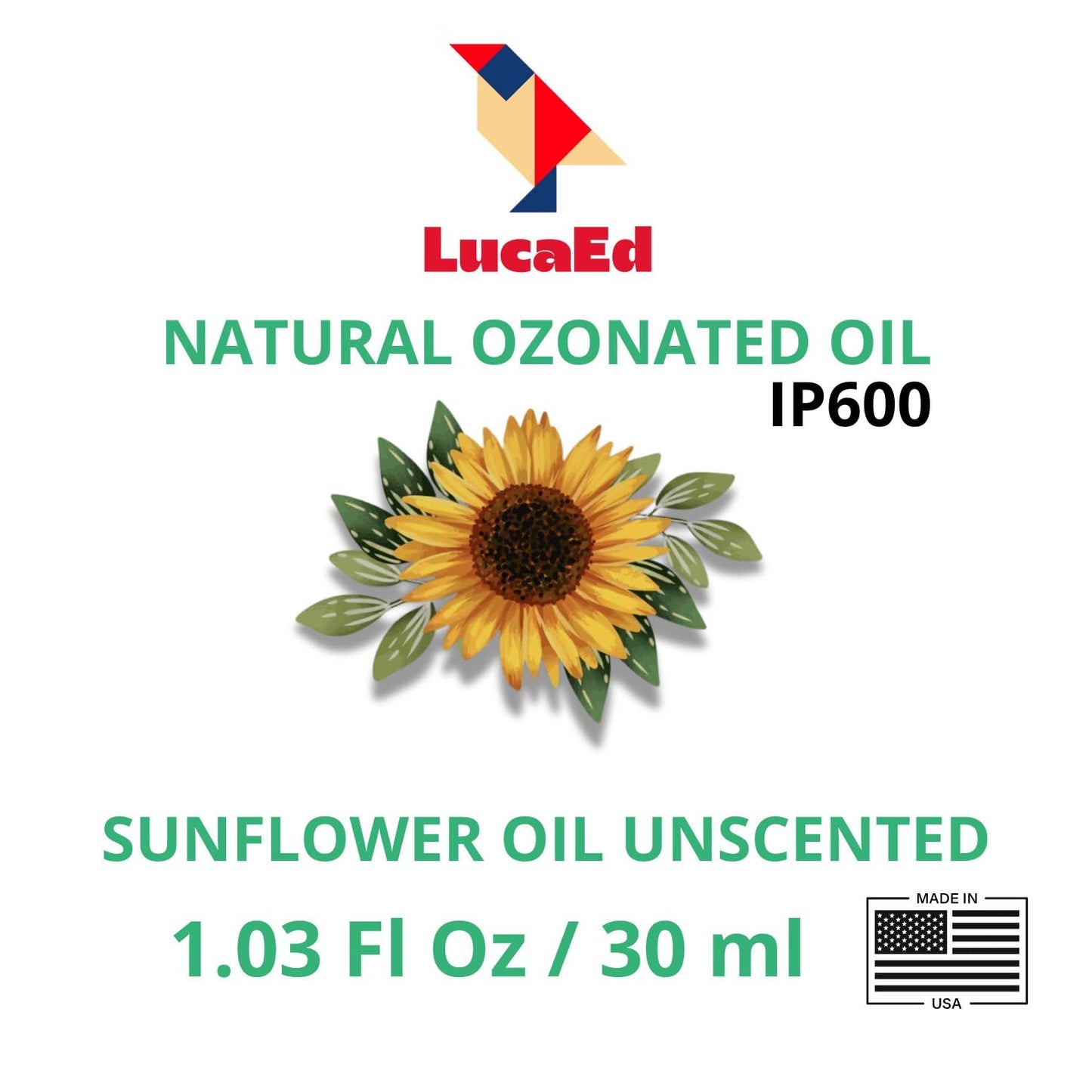 LucaED Ozonated Sunflower Oil for Face & Body – Boosts Collagen, Soothes Sensitive Skin, Hydrates Dry Skin & Supports Healthy Nails – Vegan & Paraben-Free - 1.03Oz/30ml