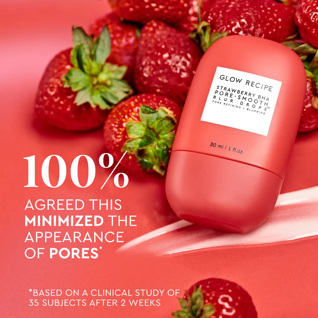Glow Recipe Strawberry BHA Serum Primer, Silicone-Free Blurring Matte Primer, Pore Minimizing Face Primer + Salicylic Acid Serum, Oil Control, Smooth Texture, Korean Primer Serum (30ml)
