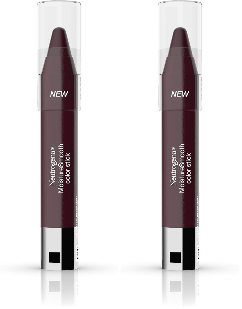 Neutrogena MoistureSmooth Color Stick - Moisturizing Lipstick with Shea Butter & Fruit Extracts | 180 Deep Plum, 0.011 oz (Pack of 2)