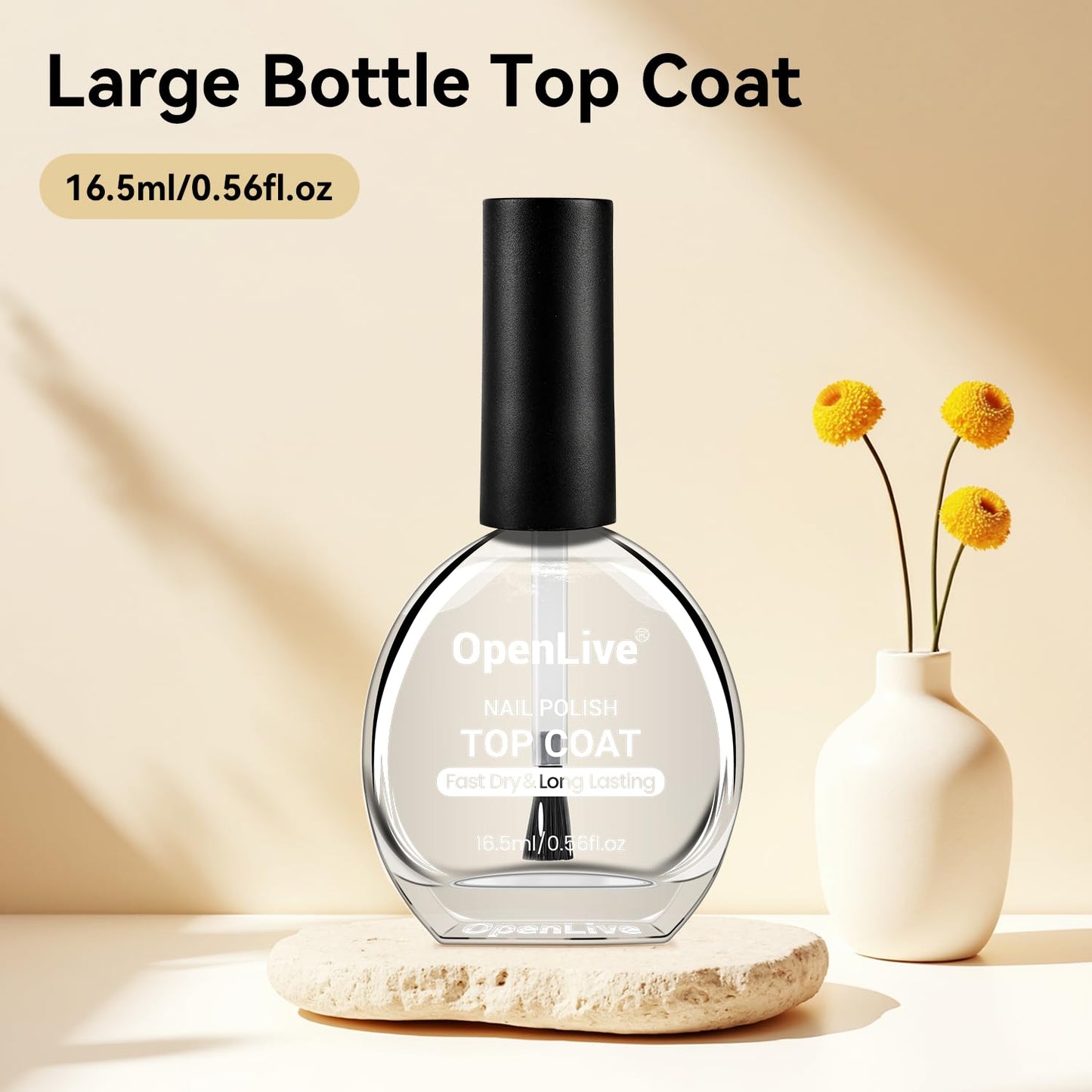 OpenLive 16.5ml Top Coat Clear Nail Polish, Quick Dry Nail Polish High Shine Long Lasting Glossy Fast Air Dry Top Coat for Nail Art Manicure Salon Quality | Clear, Glossy, Nail Art, Manicure