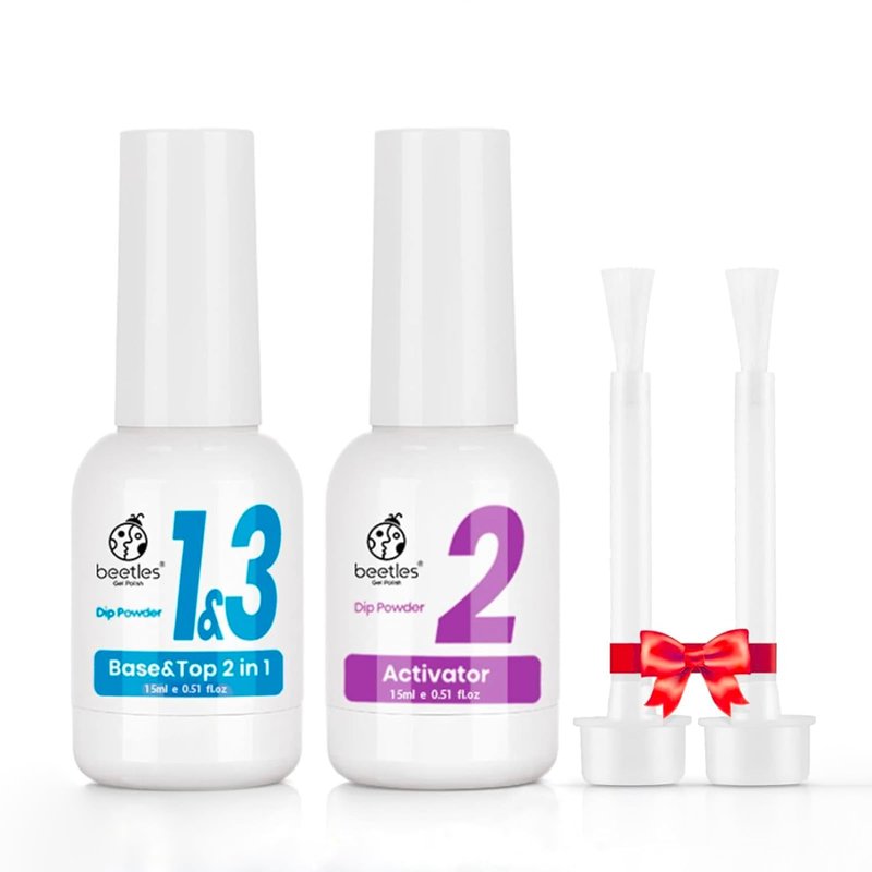 Beetles Dip Powder Liquid Set - 2 In 1 Dip Base & Top Coat and Activator, Nail Dip Liquid Set for Dipping Powders French Nail Design Dip Nail Kit Summer Manicure Gift for Women, 2Pcs 0.51 fl.oz
