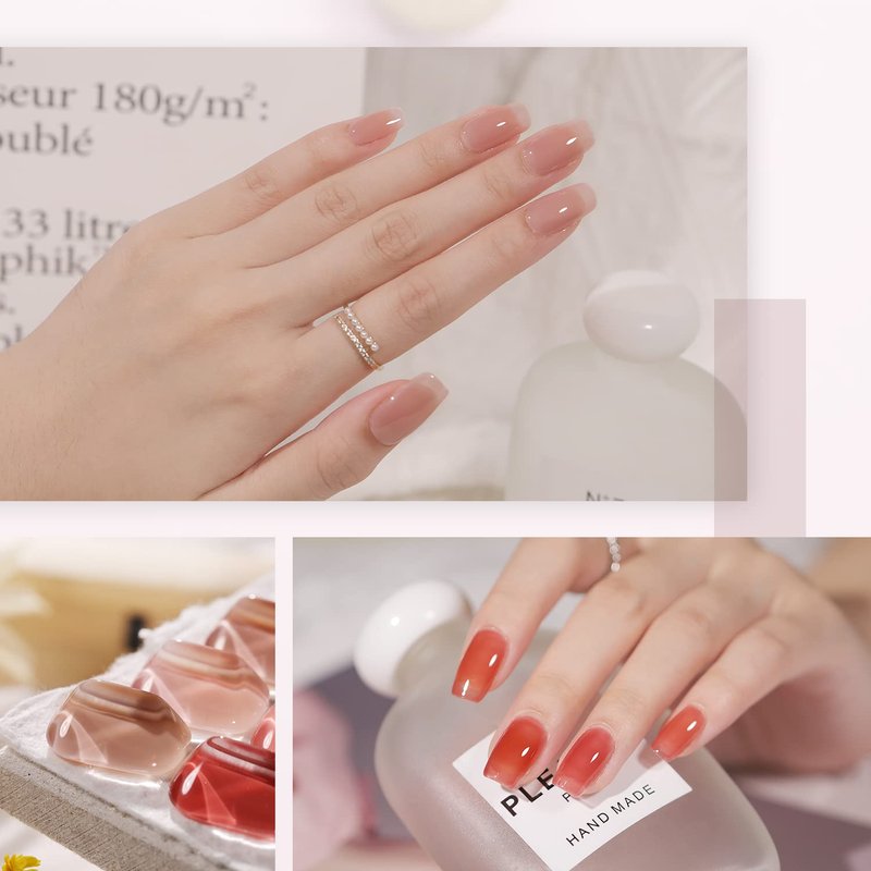GAOY Gel Nail Polish Kit with U V Light, 6 Jelly Nude Colors Gel Polish Set with Glossy & Matte Top Coat and Base Coat for Nail Art DIY Manicure and Pedicure at Home
